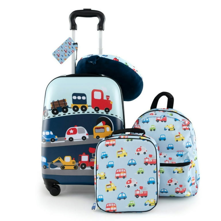 Spaco 5 Piece Kids Luggage Set with Backpack Neck Pillow Name Tag Lunch Bag Blue Kids Suitcase Riding Suitcase for Kids Walmart