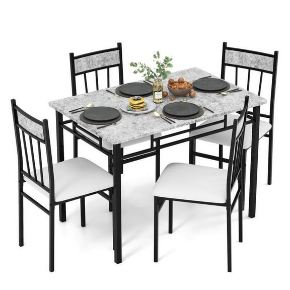 Spaco 5 Pieces Faux Marble Dining Set Table with Solid Steel Frame, Dining Room Table, Modern Dining Set for Home, Kitchen, Dining Room