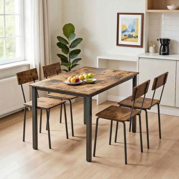 Spaco 5 Pieces Modern Dinning Table Furniture Set for 4 People, Dinning Table with Metal and Wood Frame, Dining Table Chairs for Indoor as Dining Room, Kitchen, Brown