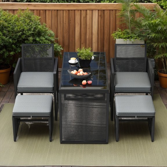 Spaco 5 Pieces Outdoor Conversation Set, Patio Conversation Set with Removable Cushions for Patio, Garden, Backyard, Gray