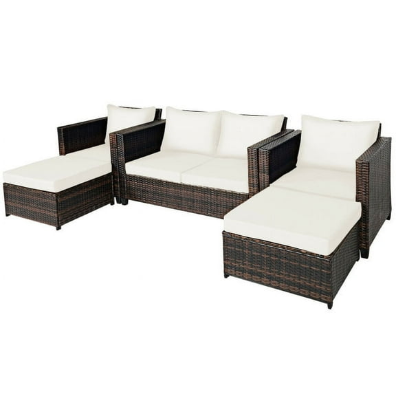 Spaco 5 Pieces Patio Furniture Sets, All Weather Outdoor Sectional Sofa, Manual Weaving Wicker Rattan Outdoor Conversation Set, White