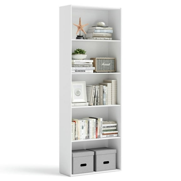 Spaco 5-Shelf Storage Bookcase Modern Multi-Functional Display Cabinet-White, Tall Bookshelf, Shelves for Living Room, Home Office, Bedroom, Balcony