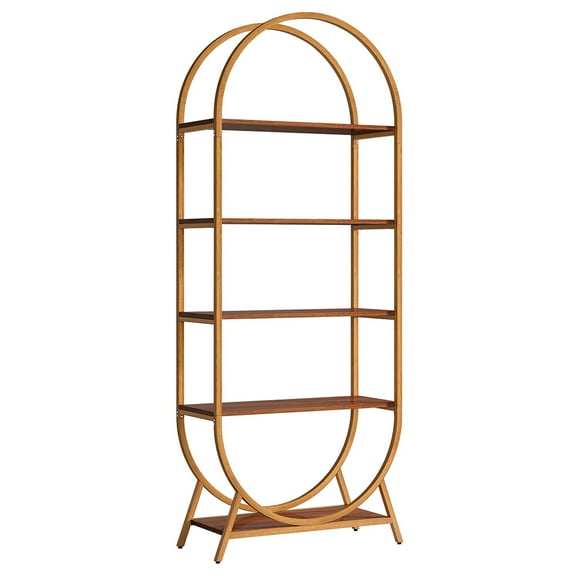 Spaco 5-Tier Bookshelf, 70.8" Open Bookcase Arched Display Rack, Bookshelf for Indoor, Bright Brown