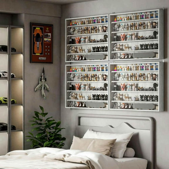 Spaco 5-Tier Display Cabinet with 2 Glass Doors and Adjustable Shelves, Wall-Mounted Display Case, Wall Dcor for Indoor as Living Room, Bedroom, Office, Gray