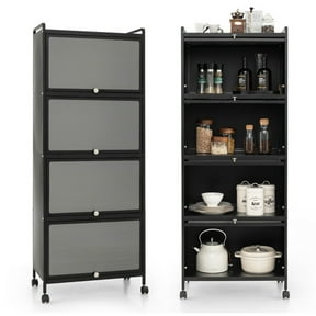 Spaco 5-Tier Kitchen Baker's Rack with Flip-up PC Doors-Black, Kitchen Storage Shelf for Spices, Pots, and Pans