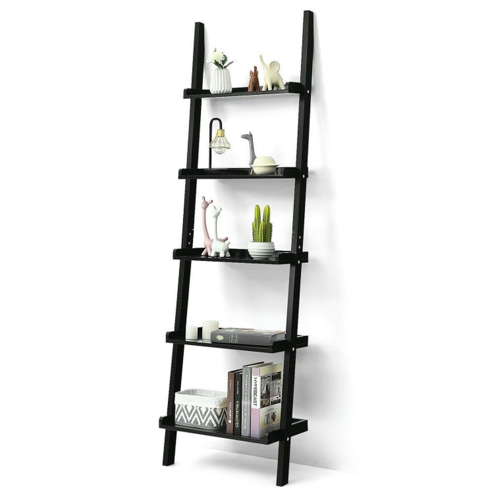 Spaco 5-Tier Wall-leaning Ladder Shelf Display Rack for Plants and Books-Black, Tall Bookshelf, Shelves for Living Room, Home Office, Bedroom, Balcony Spaco 5-Tier Wall-leaning Ladder Shelf Display Rack for Plants and Books-Black, Tall Bookshelf, Shelves for Living Room, Home Office, Bedroom, Balcony