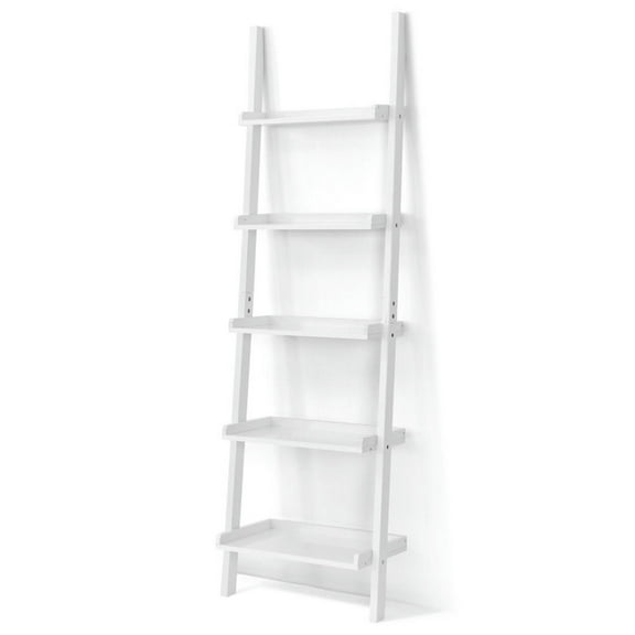 Spaco 5-Tier Wall-leaning Ladder Shelf Display Rack for Plants and Books-White, Tall Bookshelf, Shelves for Living Room, Home Office, Bedroom, Balcony