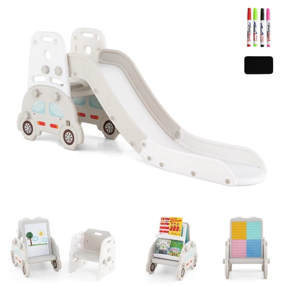 Spaco 5-in-1 Convertible Slide, Stool Included, Art Easel, Book Rack, Gray