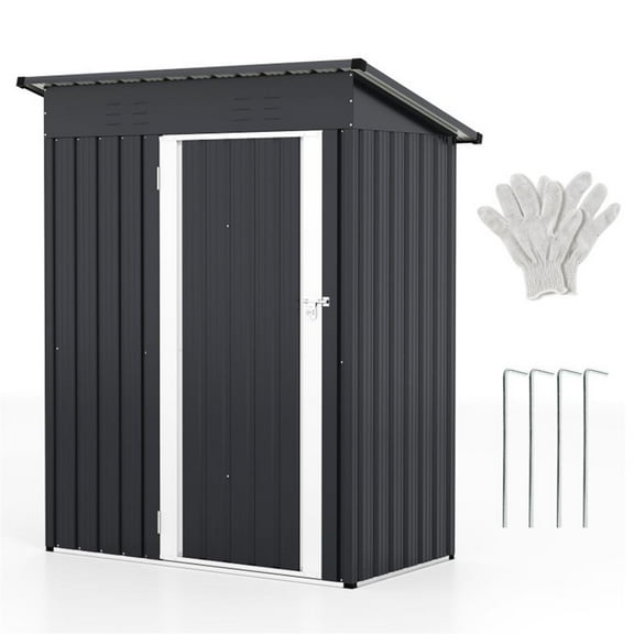 Spaco 5 x 3 Feet Outdoor Storage Shed with Sloped Roof and Lockable Door, Outdoor Storage Shed for Garden Tools-Gray