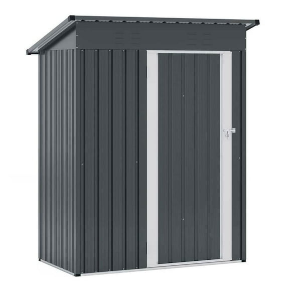 Spaco 5 x 3 Feet Outdoor Storage Shed with Sloped Roof and Lockable Door, Versatile Storage Shed for Outdoor, Gray