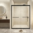 thumbnail image 1 of Spaco 50-54" W × 72" H Tempered Glass with Explosion Proof Film, Aluminum Frame Double Sliding Shower Door for Bathroom, "1/4 (6 mm), Stainless Steel Handle, Black, 1 of 15
