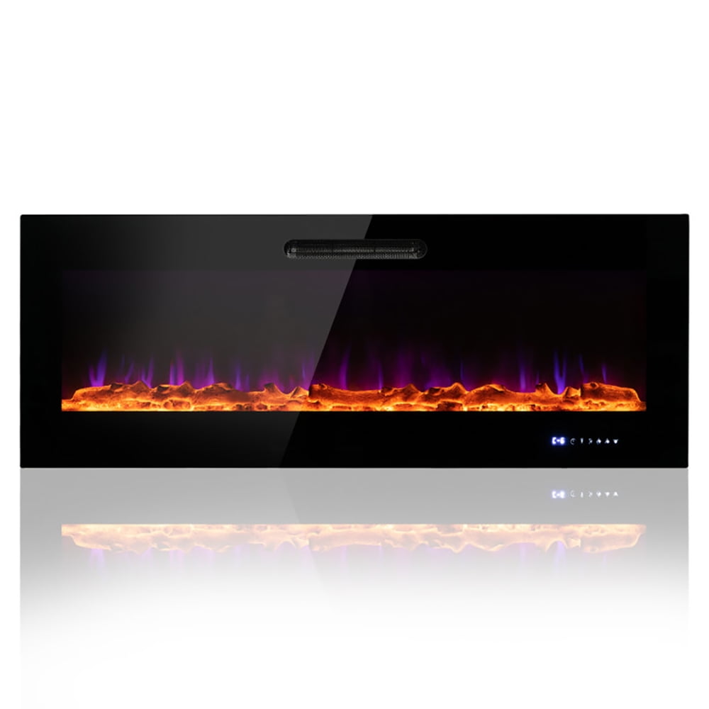 50-Inch Black Wall Mounted Electric Fireplace with Decorative Crystal and Log
