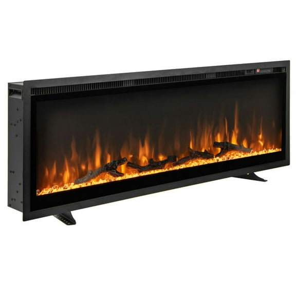 Spaco 50 Inches Electric Fireplace in-Wall Recessed with Remote Control and Adjustable Color and Brightness, Fireplace Heater with 5-level Flame Brightness for Indoor, Black