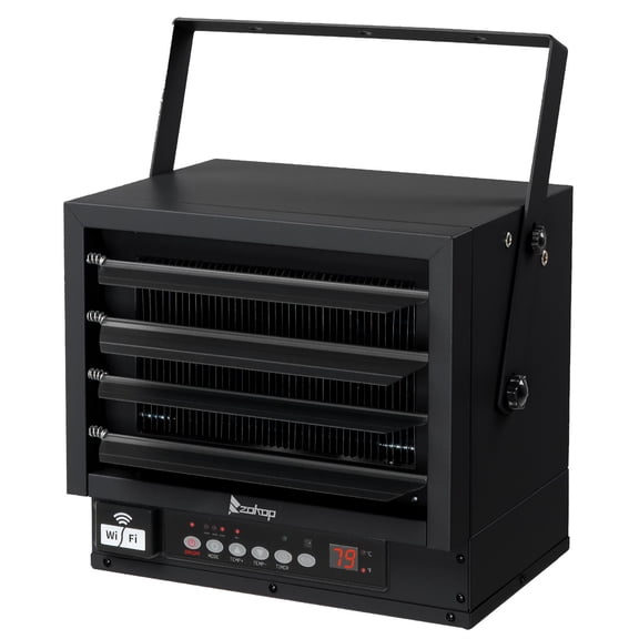 Spaco 5000W WiFi Smart Electric Garage Heater, 240V Ceiling-Mounted Fan Heater, Digital Thermostat, 12H Timer & Remote Control, Black