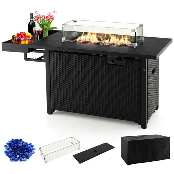 Spaco 52 Inches Outdoor Wicker Gas Fire Pit Propane Fire Table with Cover-Black, Outdoor Fire Pit for Outdoor, Outside Patio Deck and Garden