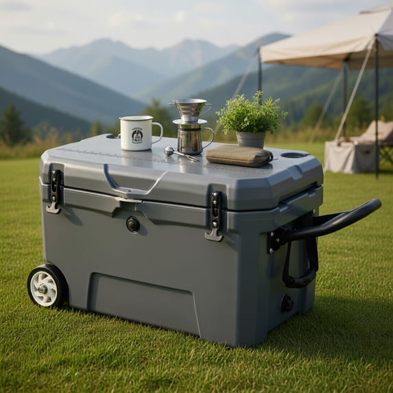 Spaco 52-Quart Heavy-Duty Portable Hard Cooler with 6-Day Ice Retention, All-Terrain Wheels & Built-in Ruler, Gray