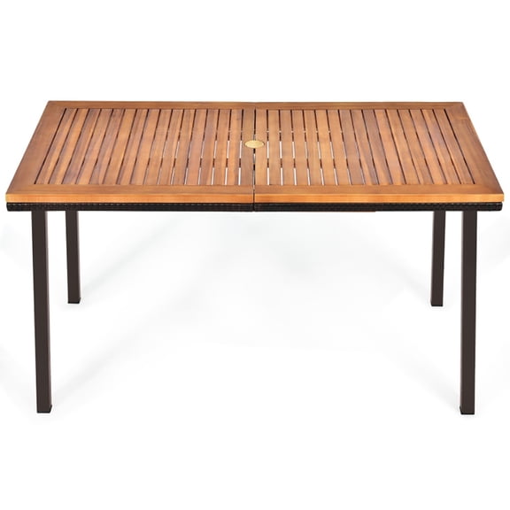 Spaco 55 Inch Patio Acacia Dining Table with Umbrella Hole, Furniture Conversation Sets, Coffee Table for Garden, Poolside, Backyard