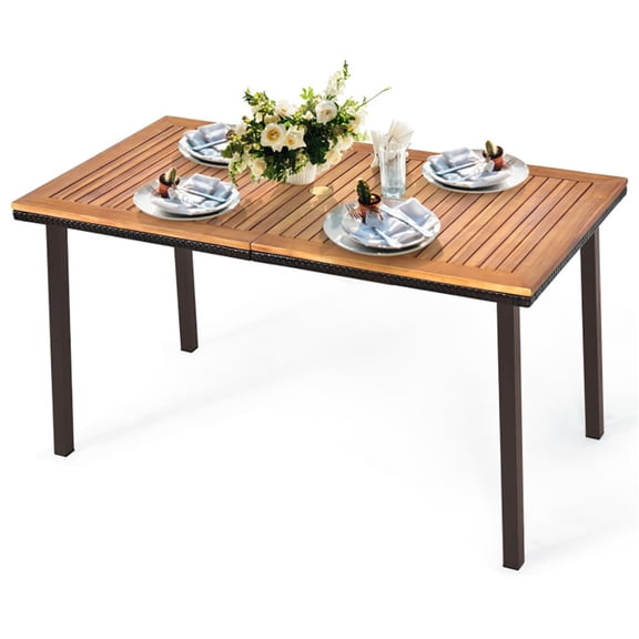Spaco 55" Indoor and Outdoor Furniture Patio Acacia Dining Table with Umbrella Hole for Garden, Balcony, Poolside, Brown