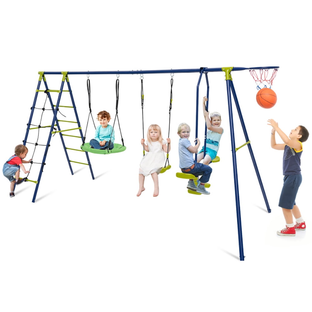 iYofe 4-in-1 Metal Swing Set Outdoor, Toddler Swing Set with
