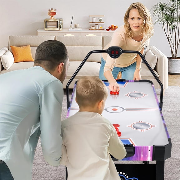 Spaco 56-Inch Air Hockey Table, LED Digital Scoreboard, 12V Powerful Motor, Family Entertainment, White