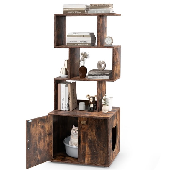 Spaco 56 Inch Tall Cat Litter Box Enclosure with Storage, Cat Houses for Indoor as Home, Rustic Brown