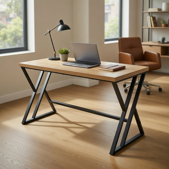 Spaco 59 Inch Computer Desk - Waterproof Surface 210LBS Capacity, Heavy-Duty Metal Frame Crossbar, Gray