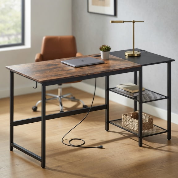 Spaco 59 Inch Home Office Computer Desk with Removable Storage Shelves-Rustic Brown, Office Desk, Gaming Computer Desks for Study,Working,Writing