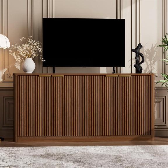 Spaco 59" Modern Wavy Sideboard, Curved Contour 4-Door Storage Cabinet for Kitchen, Bedroom & Living Room, 59.0"L x 15.7"W x 27.7"H, Brown