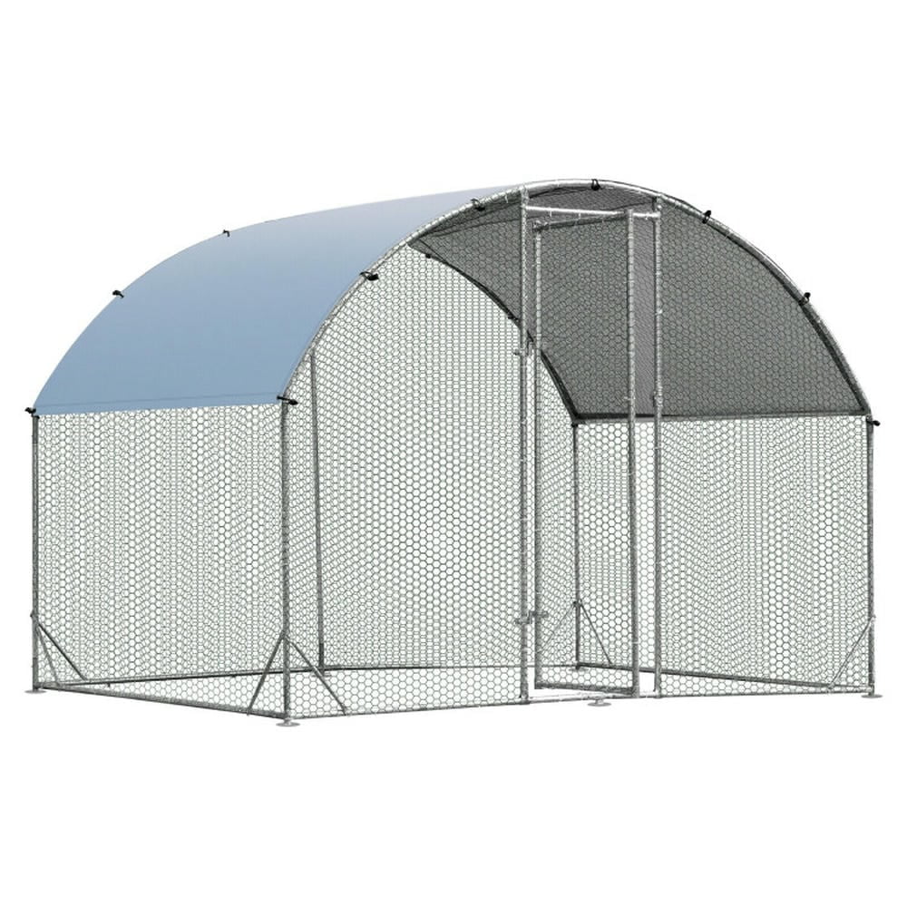 Large Silver Metal Chicken Coop with Waterproof Cover