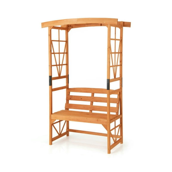 Spaco 6.2 Feet Tall Patio Garden Arbor with Pergola and 2-Seat Bench, 2-In-1 Multifunctional Wooden Bench, Bench for Garden Lawn Backyard Decoration, Yellow