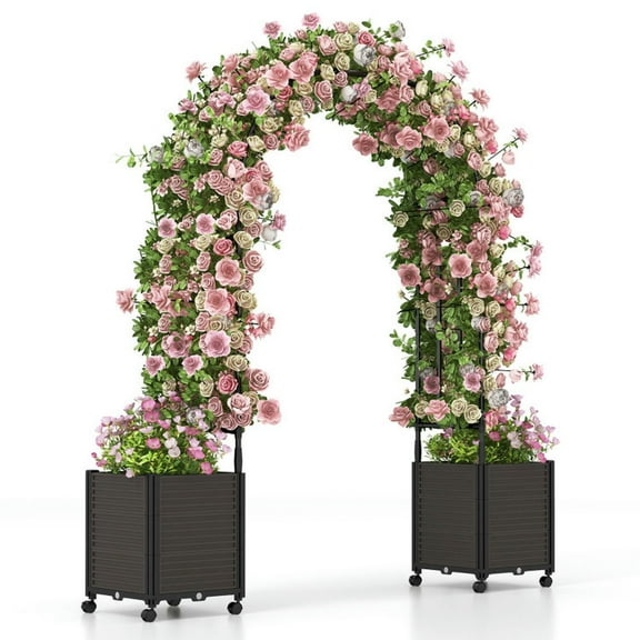 Spaco 6.6 Feet Arch Arbor Trellis with 2 Planter Boxes & Detachable PE-Coated Metal Tubes-Black, Wedding Arch for Party Decoration