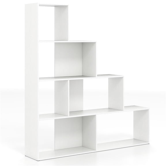 Spaco 6 Cubes Ladder Shelf Corner Bookshelf Storage Bookcase-White, Tall Bookshelf, Shelves for Living Room, Home Office, Bedroom, Balcony