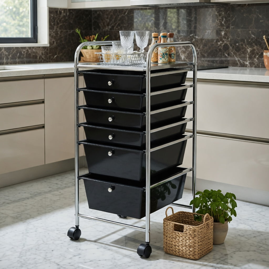 Spaco 6 Drawers Rolling Storage Cart Organizer-Black, Craft Organizers and Storage, Multipurpose Organizer Cart for Home, Office, School