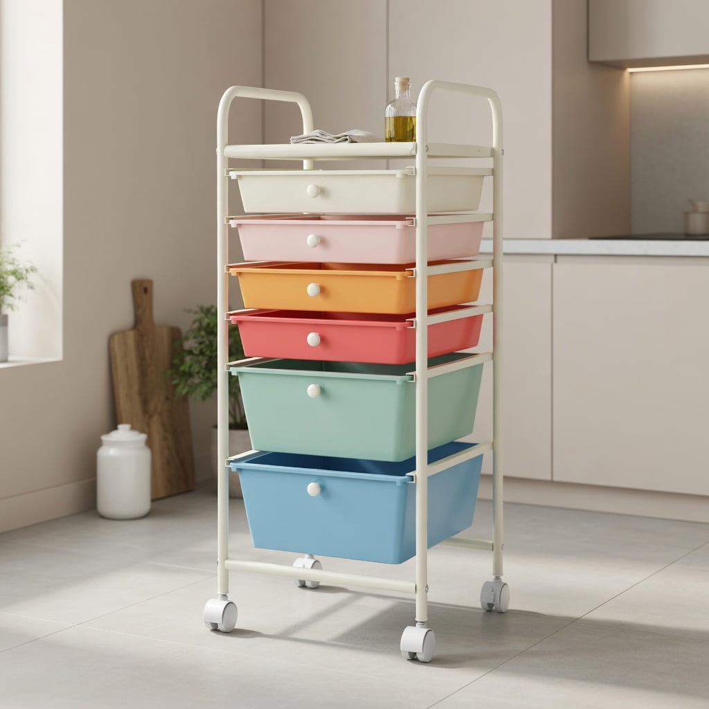 Spaco 6 Drawers Rolling Storage Cart Organizer-Macaron, Craft Organizers and Storage, Multipurpose Organizer Cart for Home, Office, School
