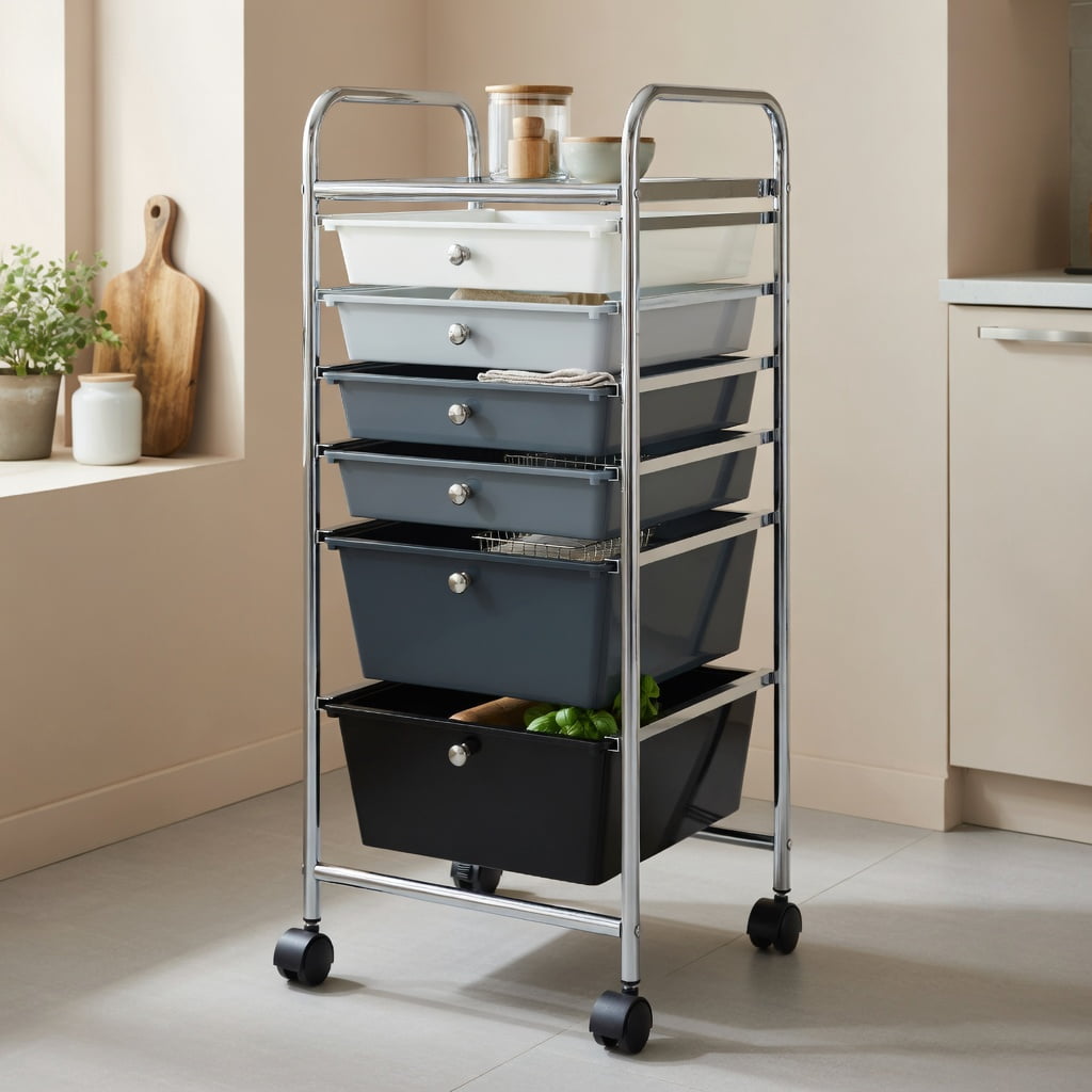 Spaco 6 Drawers Rolling Storage Cart Organizer-Mixed Black, Craft Organizers and Storage, Multipurpose Organizer Cart for Home, Office, School