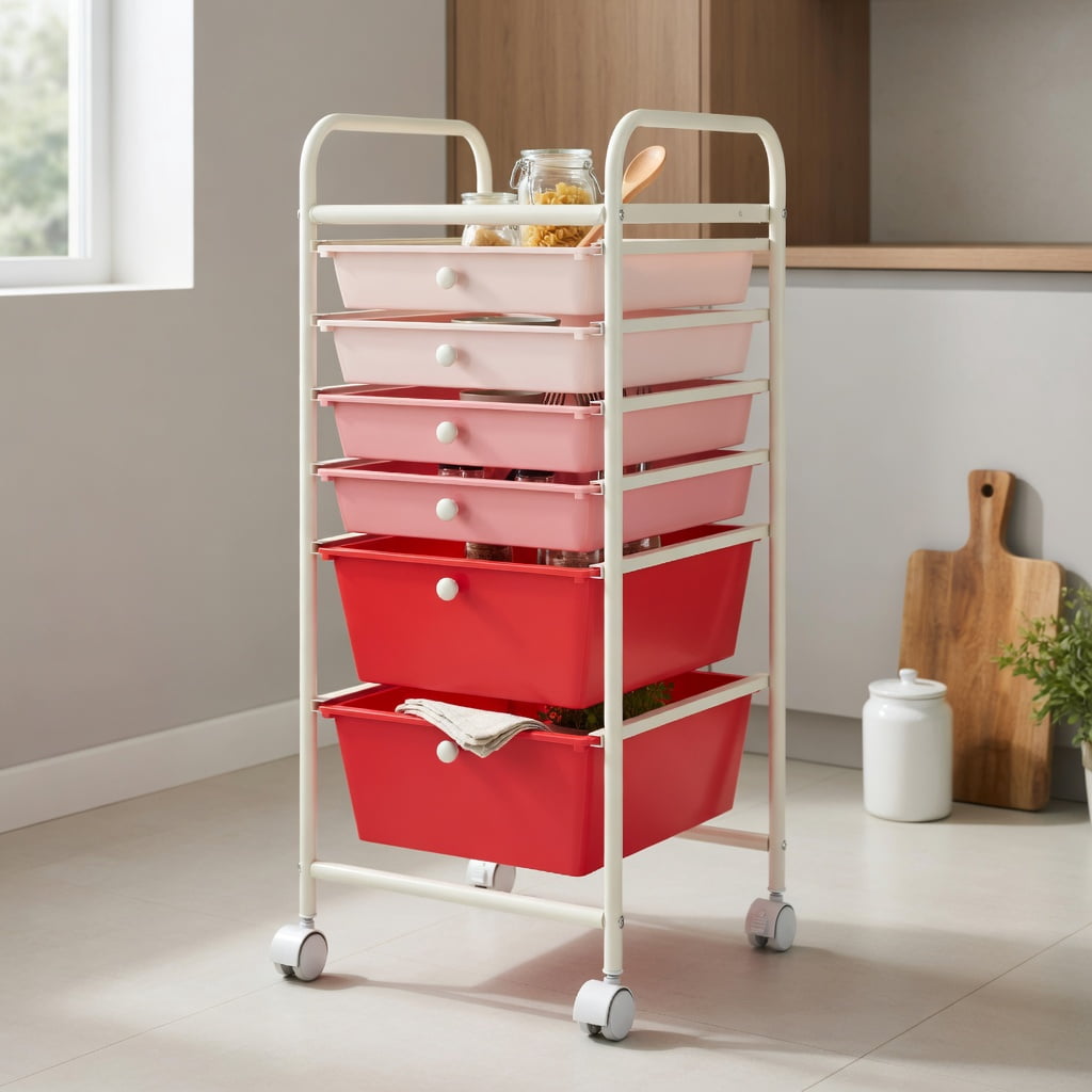 Spaco 6 Drawers Rolling Storage Cart Organizer-Pink, Craft Organizers and Storage, Multipurpose Organizer Cart for Home, Office, School