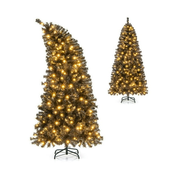 Spaco 6 FT Artificial Christmas Tree with Bendable Top Section and Warm Light, Artificial Christmas Tree with 726 Lush Branch Tips, Artificial Christmas Tree for Indoor as Living Room, Black