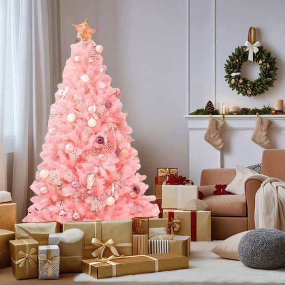 Spaco 6 FT Pink Christmas Tree with 1036 Flourishing Branch Tips, 100% New PVC Material Christmas Tree with Hinged Structure for Indoor Holiday Decoration, Pink