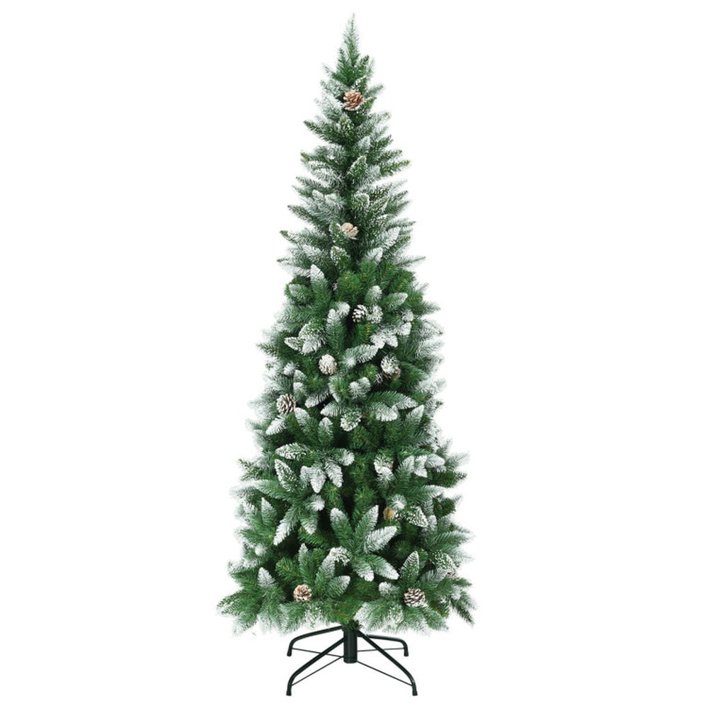 Spaco 6 Feet Artificial Pencil Christmas Tree with Pine Cones, Artificial Pencil Christmas Tree with Realistic PVC Branches, Artificial Christmas Tree for Indoor as Living Room, Green