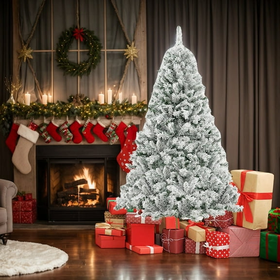 Spaco 6 Feet Artificial Xmas Tree 3-Minute Quick Shape, Artificial Xmas Tree Durable Lush Tree with Upgraded Metal Stand, Artificial Christmas Tree for Indoor as Living Room, Green