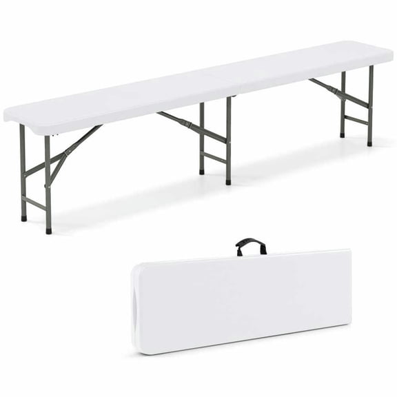 Spaco 6 Feet Plastic Folding Bench Portable Seat with Handle and Lock, Folding Bench, White