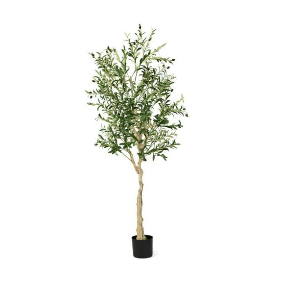 Spaco 6 Ft Artificial Olive Tree with 1296 Dense Leaves and 72 High-Simulated Olive Fruits, 1-Piece Artificial Olive Tree in Cement Pot, Artificial Olive Tree for Indoor as Living Room, Green