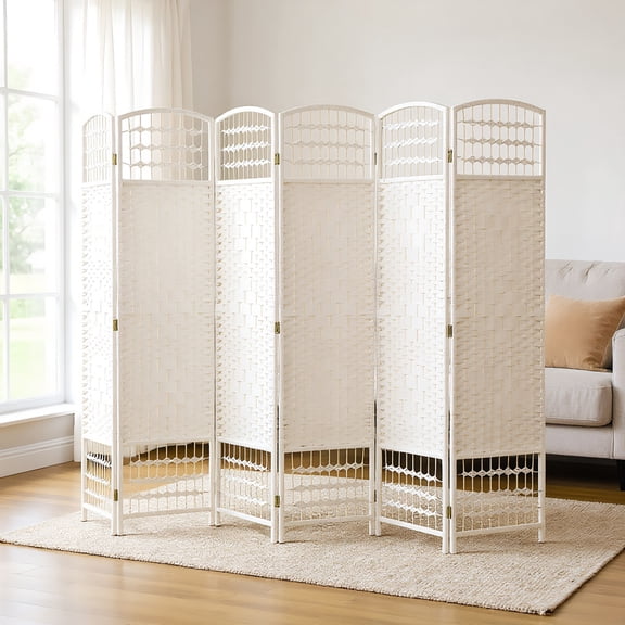 Spaco 6 Panel Portable and Folding Room Divider, Privacy Screen Wave Fiber Room Partition for Indoor as Living Room, Entryway, White