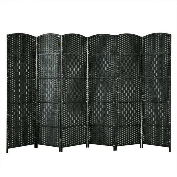 Spaco 6-Panel Weave Folding Fiber Room Divider Screen, 6.5 Feet Ultra-Large Room Divider, Room Divider Screen with Stable Construction for Indoor, Black