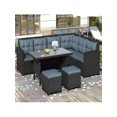 thumbnail image 1 of Spaco 6-Piece Patio Furniture Set Outdoor Sectional Sofa, L-Shaped Outdoor Sectional with Glass Table, Ottomans for Pool, Backyard, Lawn, Black, 1 of 17