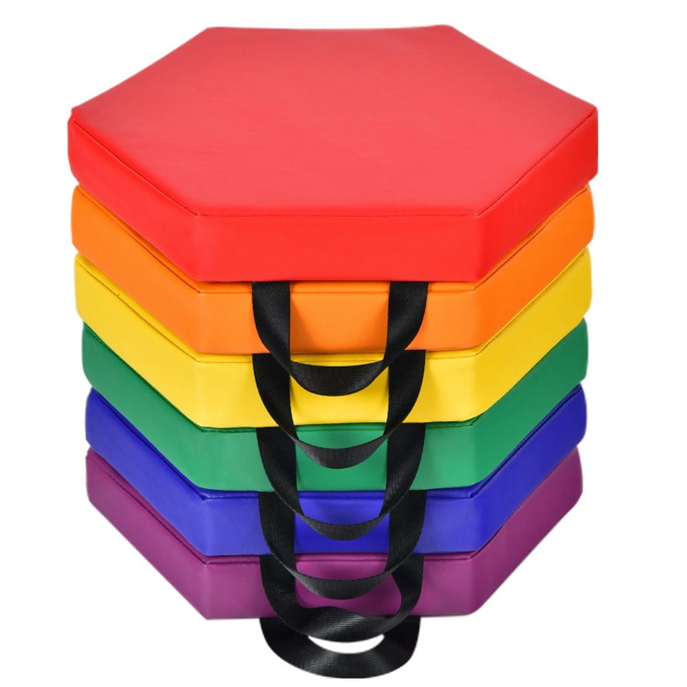 Spaco 6 Pieces Multifunctional Hexagon Toddler Floor Cushions Classroom Seating with Handles-Multicolor, Kids Couch for Kids