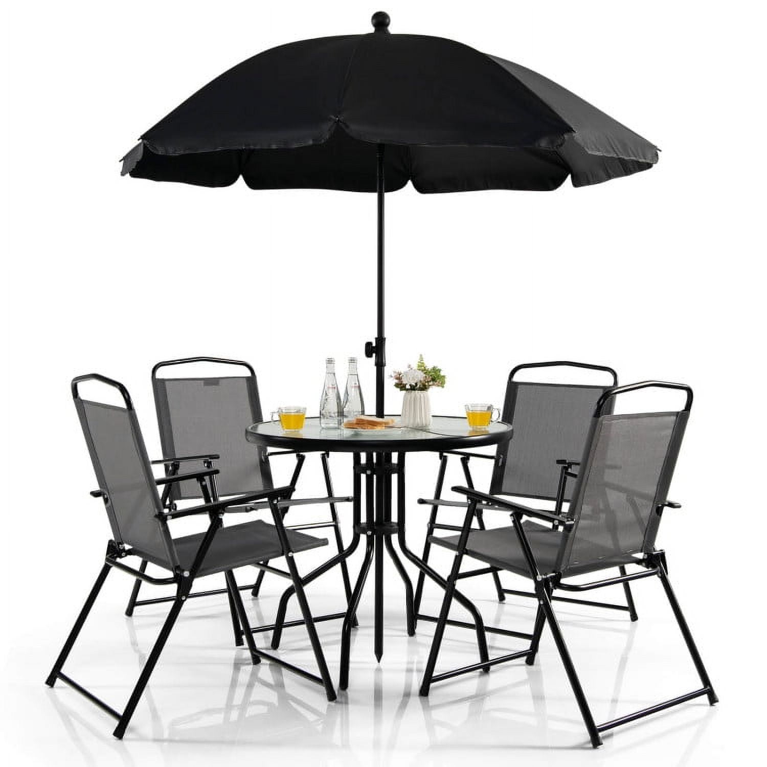 Spaco 6 Pieces Patio Dining Set with Umbrella and Stackable Cushioned Chairs, Outdoor Stackable Dining Chairs for All Weather, Breathable Garden Outdoor Furniture for Backyard Deck Spaco 6 Pieces Patio Dining Set with Umbrella and Stackable Cushioned Chairs, Outdoor Stackable Dining Chairs for All Weather, Breathable Garden Outdoor Furniture for Backyard Deck