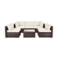 thumbnail image 1 of Spaco 6 Pieces Patio Rattan Furniture Set with Cushions and Glass Coffee Table-White, Wicker Furniture Conversation Sets, Coffee Table for Garden, Poolside, Backyard, 1 of 8