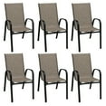 thumbnail image 1 of Spaco 6 Pieces Patio Stackable Dining Chairs with Curved Armrests and Breathable Fabric, Patio Dining Chair, Brown, 1 of 8