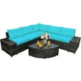 thumbnail image 1 of Spaco 6 Pieces Wicker Patio Sectional Sofa Set, Sofa Furniture Set with Tempered Glass Coffee Table, Ergonomic and Comfortable Sectional Sofa for Outdoor, Turquoise, 1 of 9